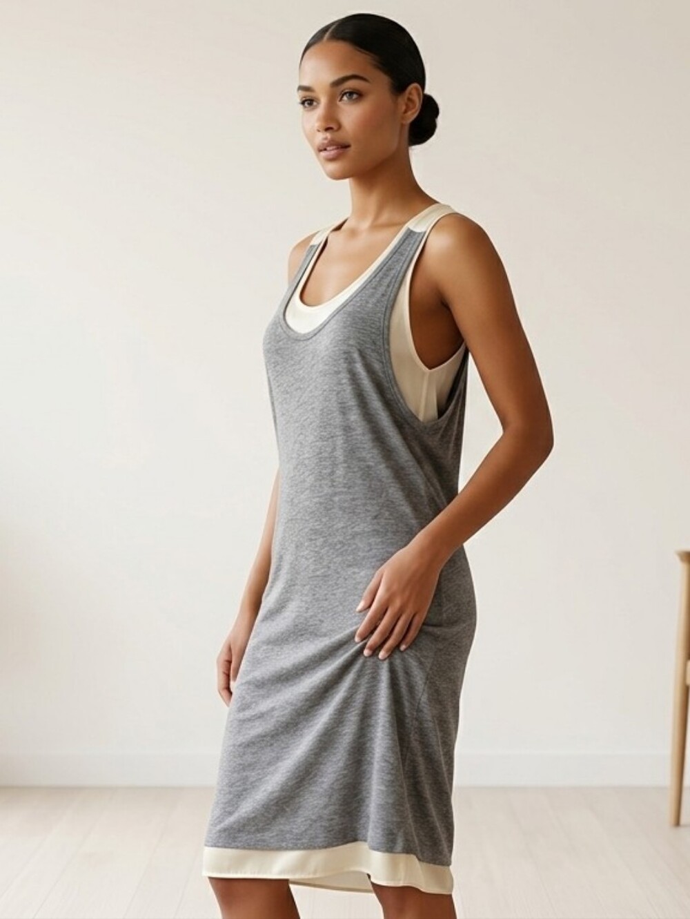 Clu Minimalist Gray Cotton Tank Dress Silk Lining Lightweight Quiet Luxury